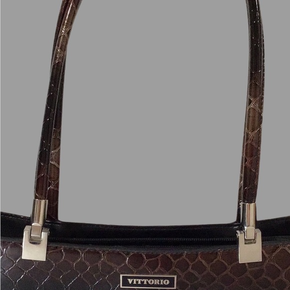 Vittorio Leather Croc Embossed, Gradient Color Shoulder Bag/Handbag, Black/Brown - Picture 4 of 11